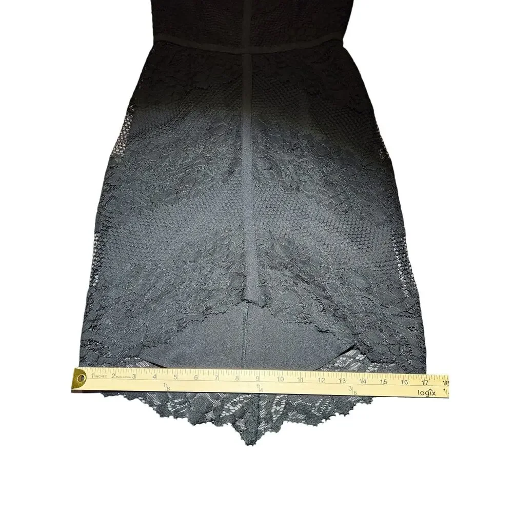 Adelyn Rae Womens Sheath Dress Black Floral Lace Crew Neck Sleeveless Zip Small